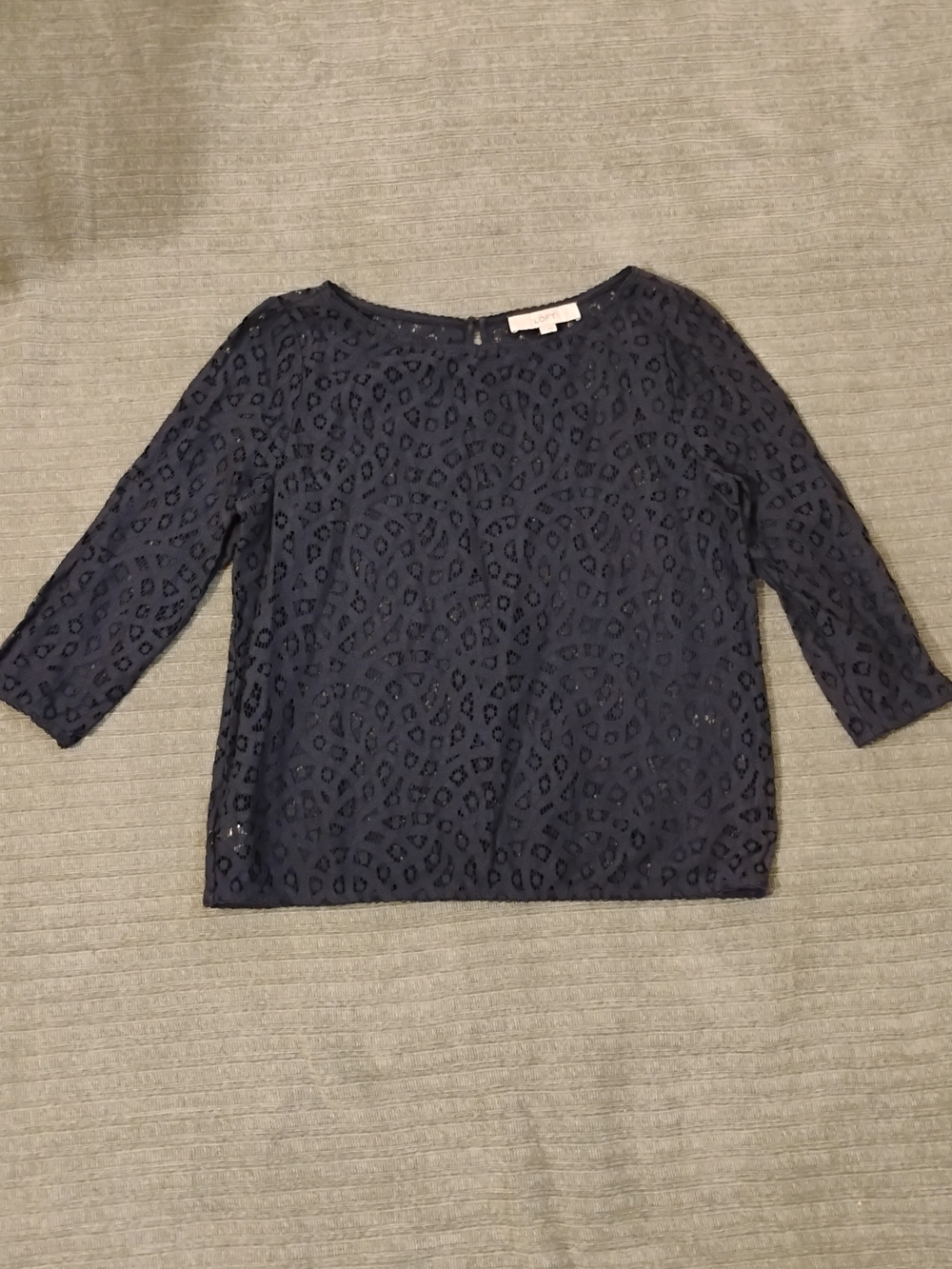 LOFT Navy Blue Lace Overlay 3/4 Sleeve Blouse